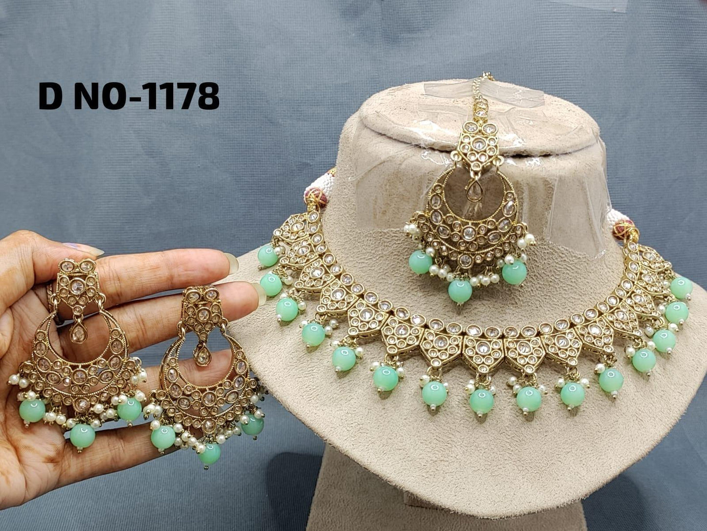 Polki Necklace Mehndi Set Sku-1178 B1 - rchiecreation