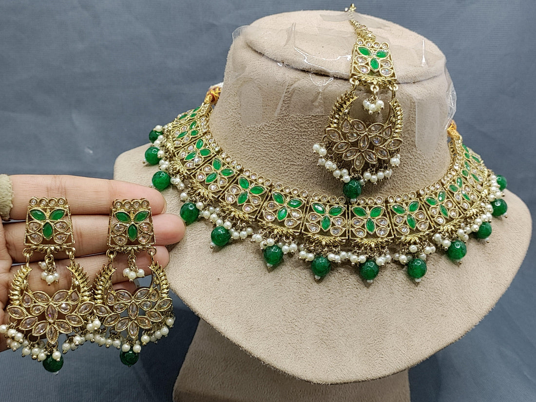 Polki Necklace Mehndi Set Sku-5306 B2 - rchiecreation