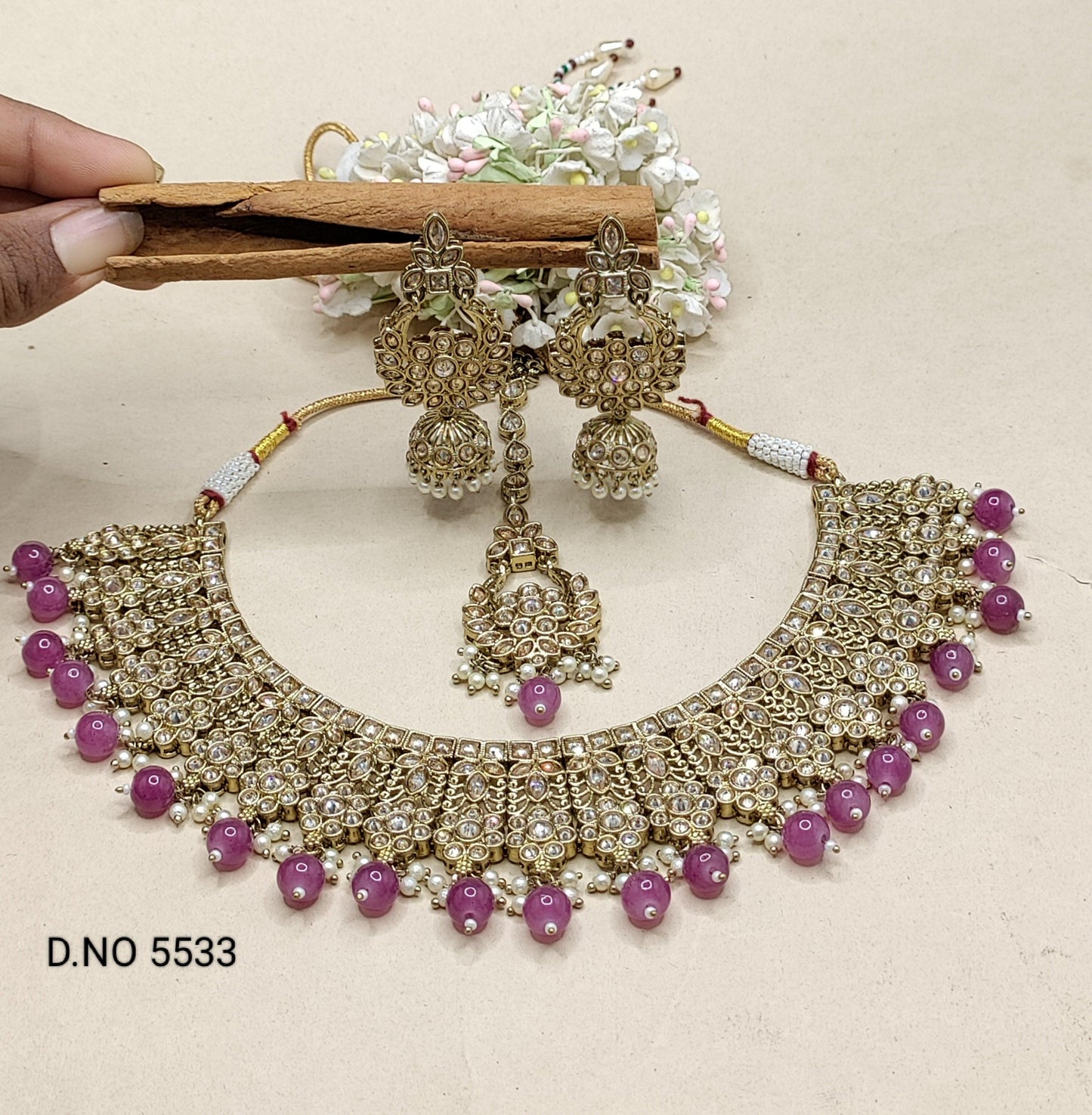 Polki Necklace Mehndi Set Sku-5533 B1 - rchiecreation