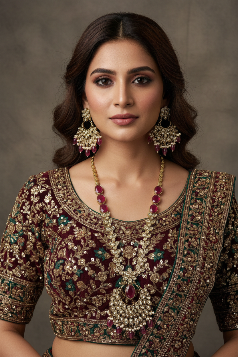 Polki Necklace Mehndi Set Sku-5579 B3 - rchiecreation