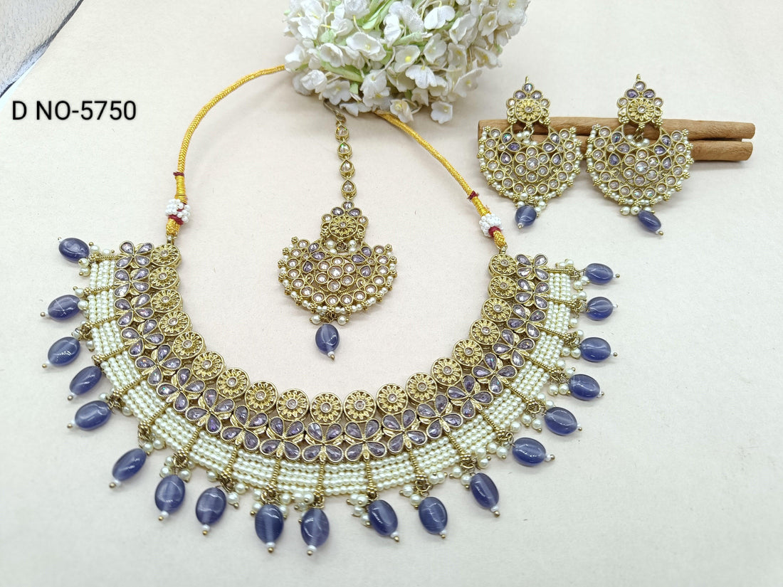 Polki Necklace Mehndi Set Sku-5750 B1 - rchiecreation
