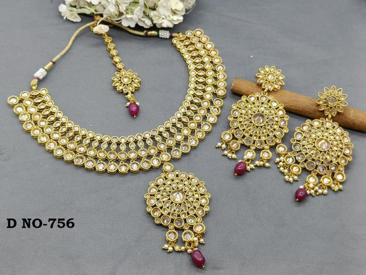 Polki Necklace Set Sku-756B2 - rchiecreation