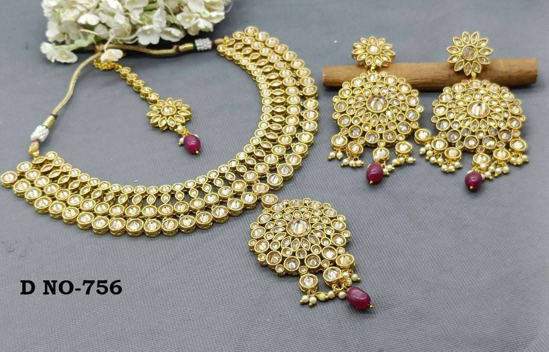 Polki Necklace Set Sku-756B2 - rchiecreation