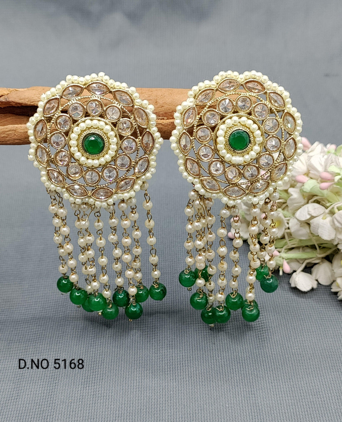 Polki Pearl Earring Mehndi Sku 5168 E3 - rchiecreation