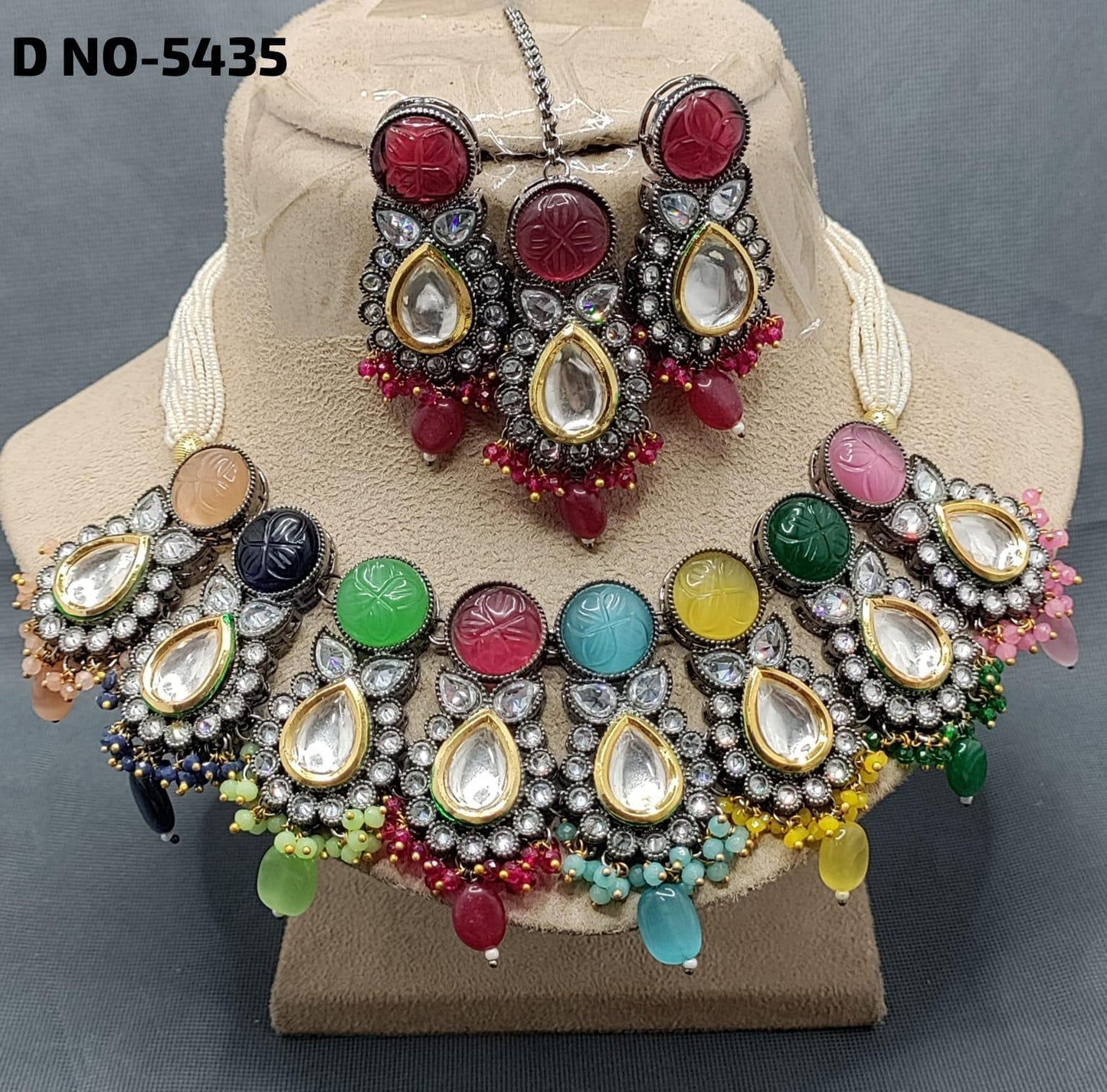 Polki Victorian Kundan Necklace Set Sku 5435 B1 - rchiecreation