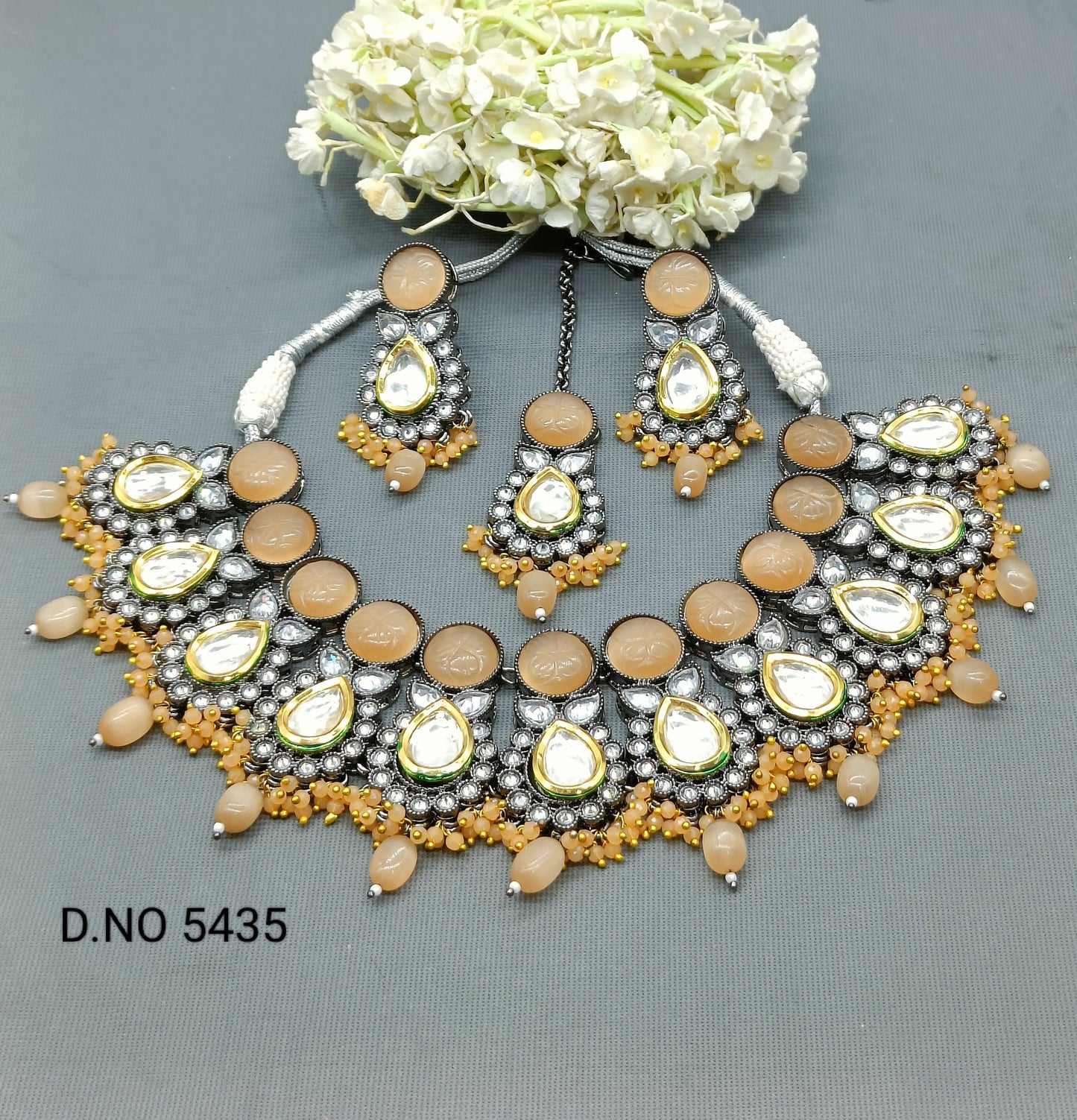 Polki Victorian Kundan Necklace Set Sku 5435 B1 - rchiecreation