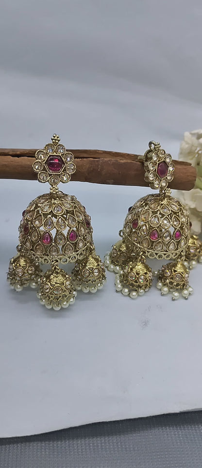 Polki Jhumki Earring Mehndi Sku -792 A3