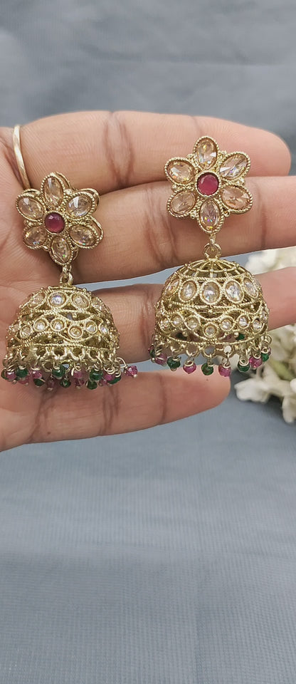 Polki Jhumki Mehndi Earring Sku-605 A4