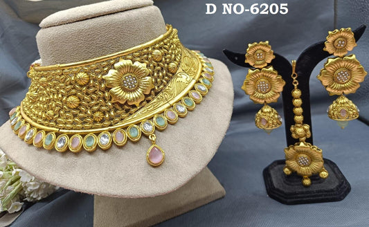 Rajwadi Golden Necklace Set Sku-6205 D3 - rchiecreation