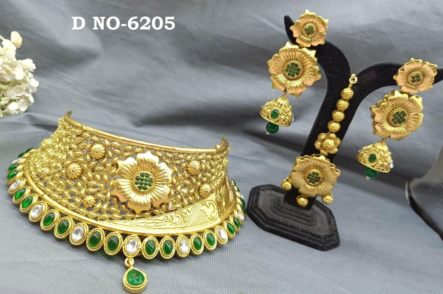 Rajwadi Golden Necklace Set Sku-6205 D3 - rchiecreation