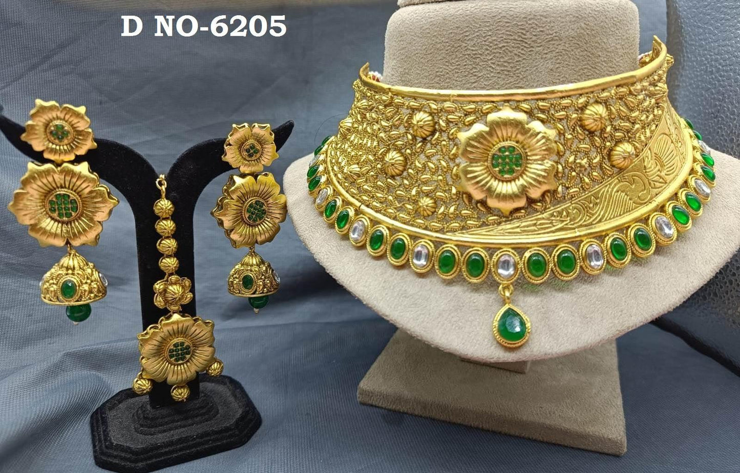 Rajwadi Golden Necklace Set Sku-6205 D3 - rchiecreation