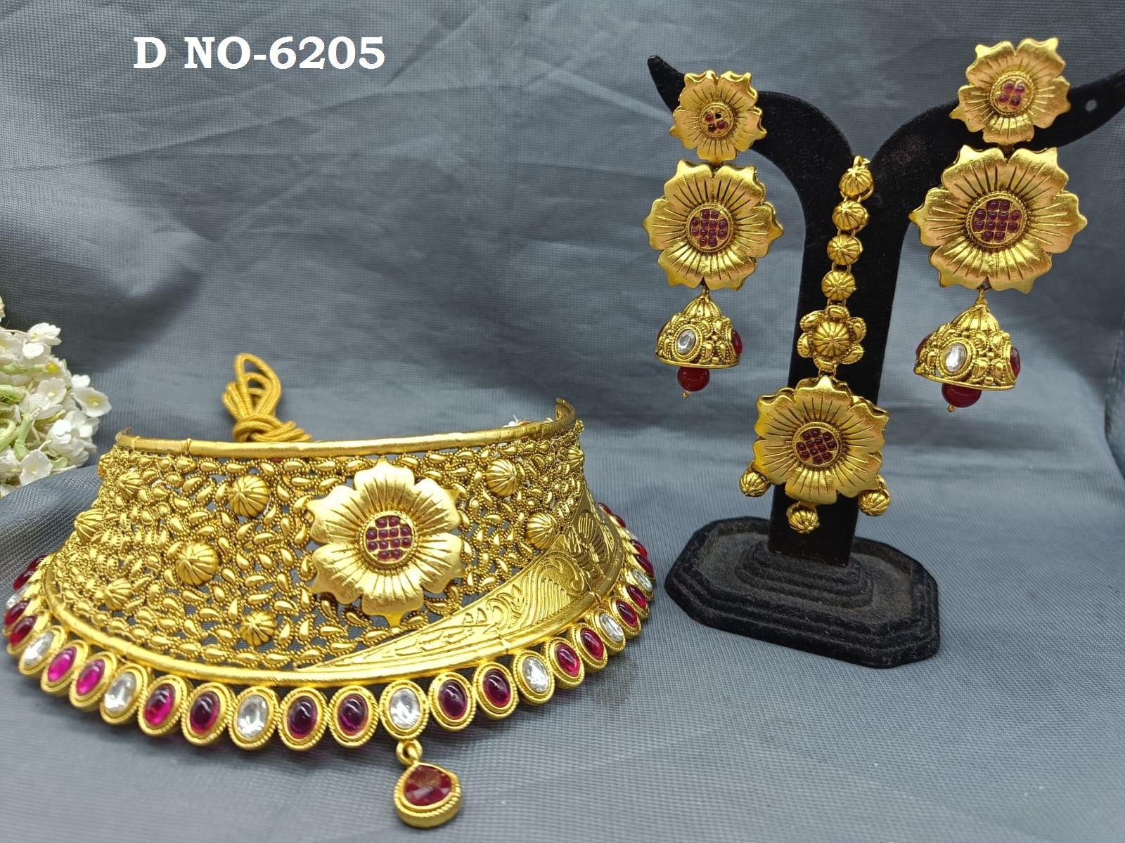 Rajwadi Golden Necklace Set Sku-6205 D3 - rchiecreation