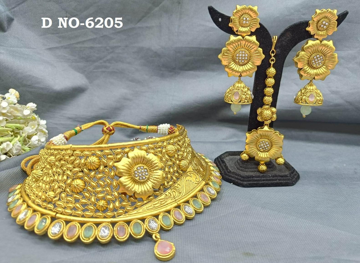 Rajwadi Golden Necklace Set Sku-6205 D3 - rchiecreation