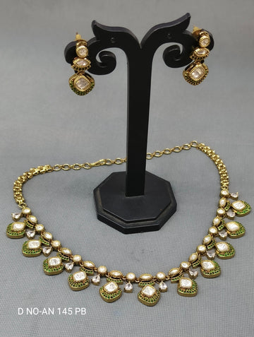 Mehandi Moissanite Kundan Necklace Set Sku AN 145 PB/ D-4