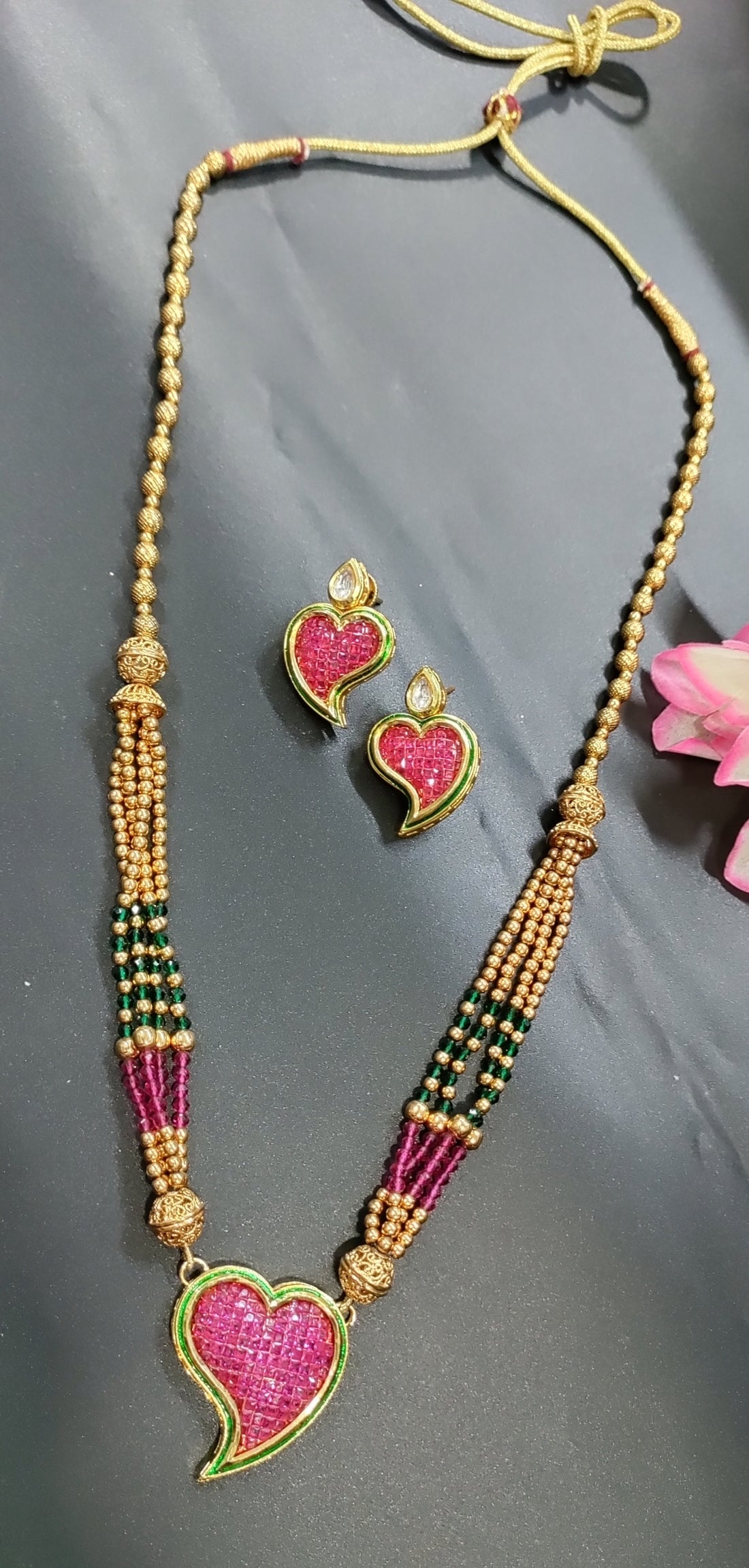 Golden Long Pearl Polki Necklace SKU-RC.146 D-4