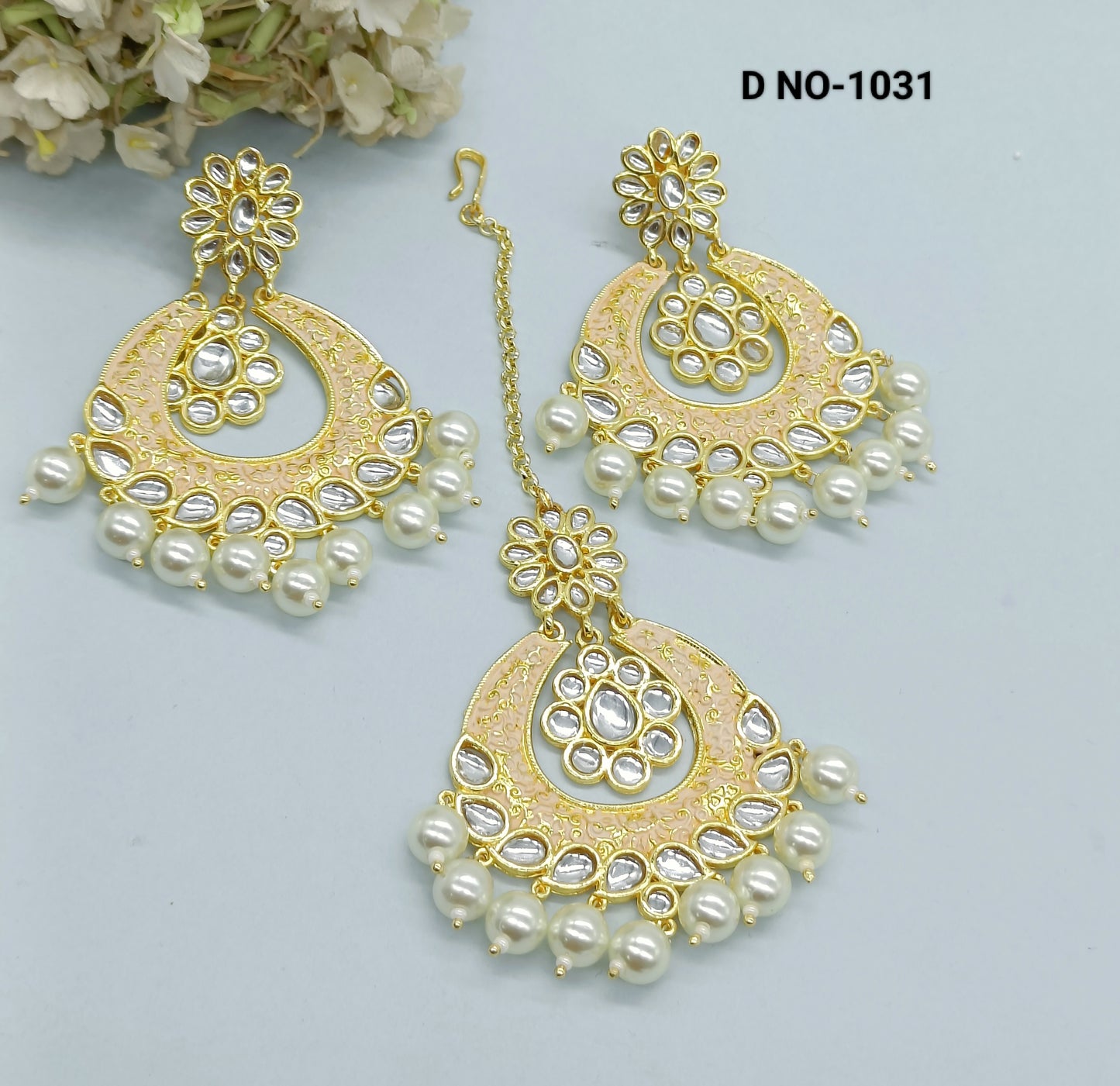 Golden Minakari Kundan Earring Sku 1031 rchiecreation