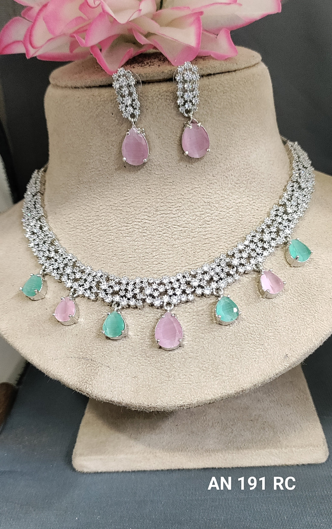 Cz ad Rodium Necklace Set Sku AN 191 RC/C-7