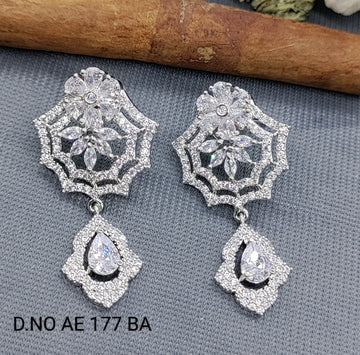 Rodium American Diamond Earrings Sku- AE 177 BA
