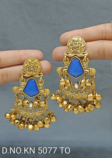 Kashmiri Golden Earrings Sku KN 5077 TO