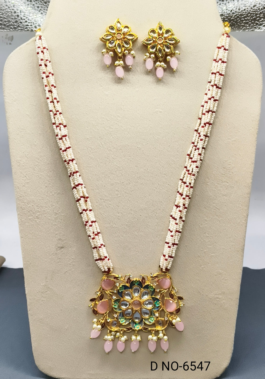 Golden Kundan Minakari Pearl Necklace Sku 6547