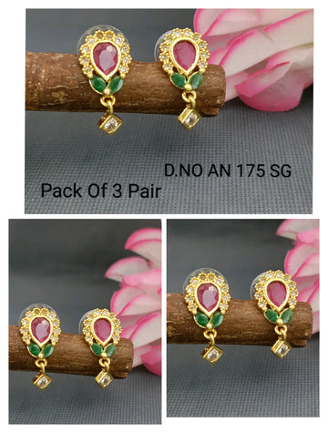 Cz Ad Golden Tops & Stud Earrings Sku AE 175 SG/C-2
