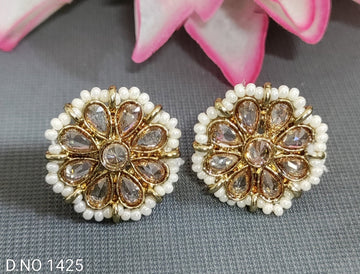 Polki Mehandi Pearl tops & Stud earrings Sku 1425 E/1
