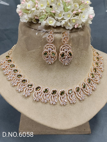 Party Wear Diamond Necklace Rosegold Sku-6058 C-6