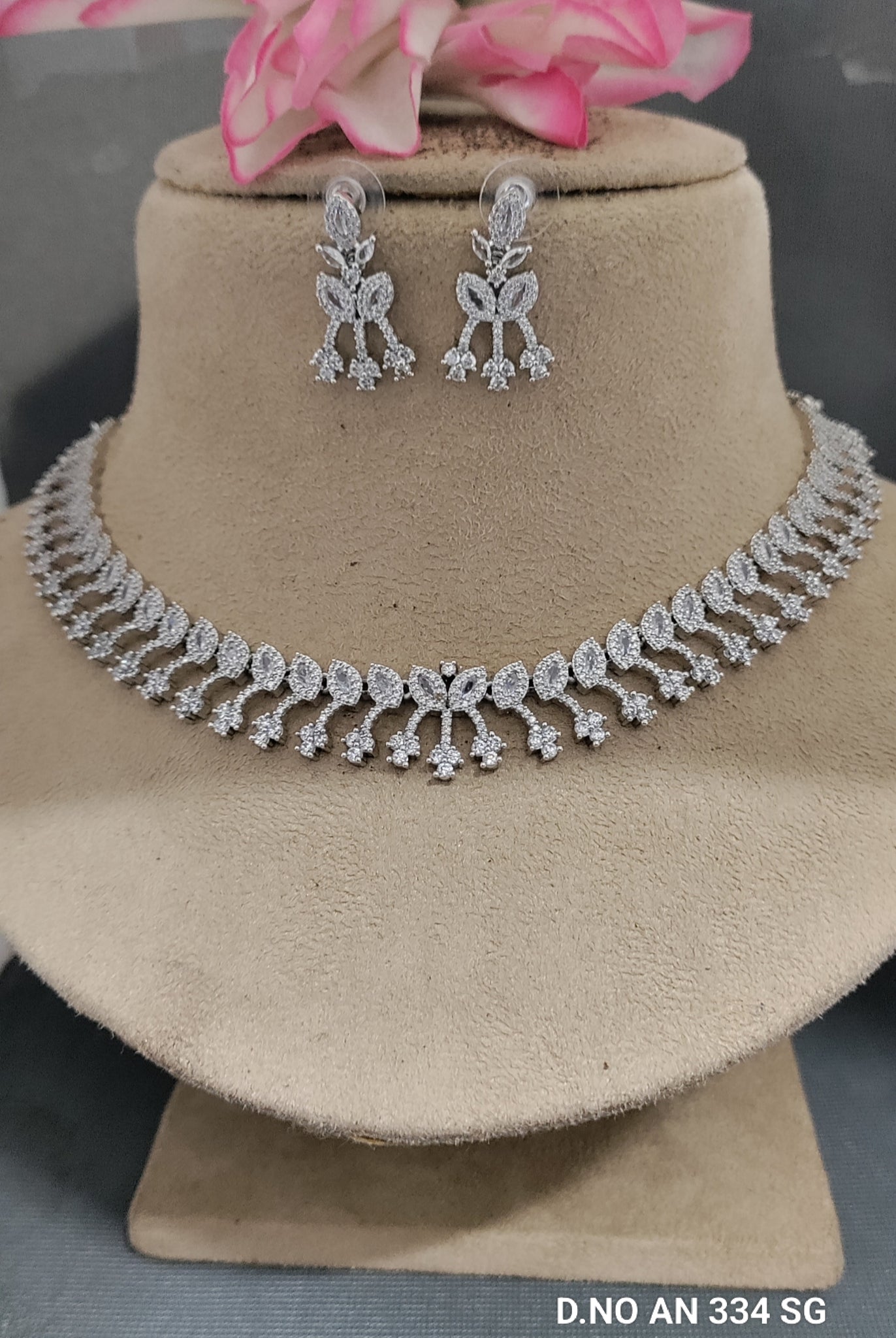 Cz AD Rodium Necklace SKU AN 334 SG/C-6