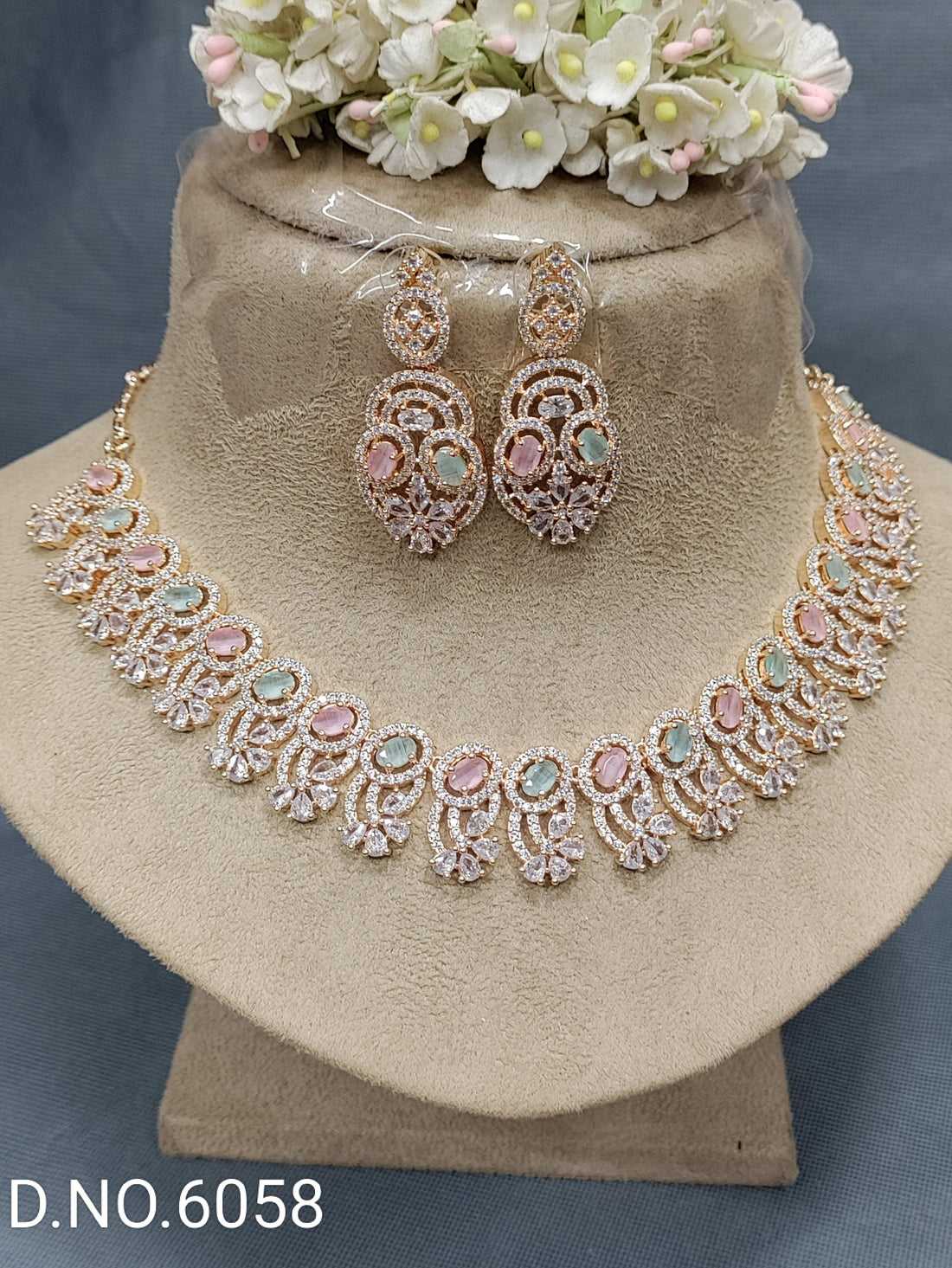 Party Wear Diamond Necklace Rosegold Sku-6058 C-6