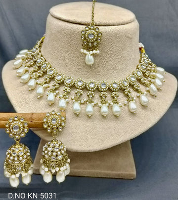 Pearl Kundan Mehandi Necklace Set Sku-KN 5031 SP/B-2