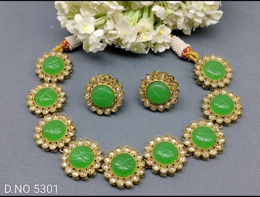 Polki Necklace Mehndi Set Sku-5301 B5