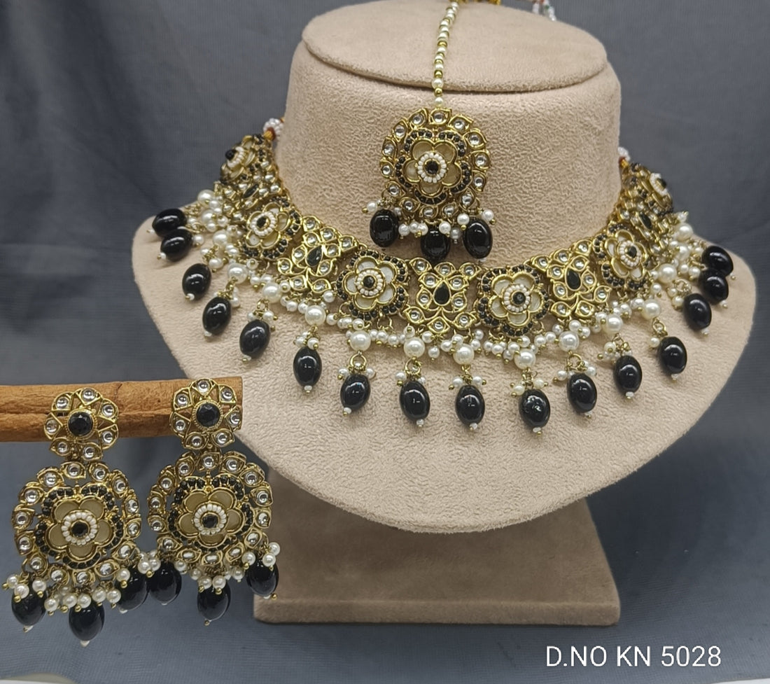 Pearl Kundan Mehandi Necklace Set Sku-KN 5028 SP/B-2