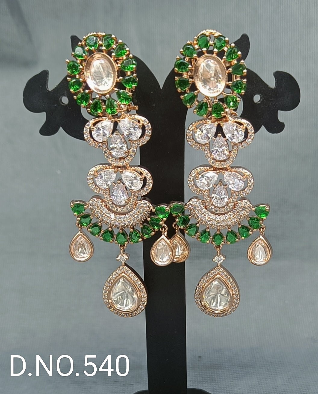 Kundan Cz Ad Premium Earrings  Jhumki Rosegold Sku-540-C1