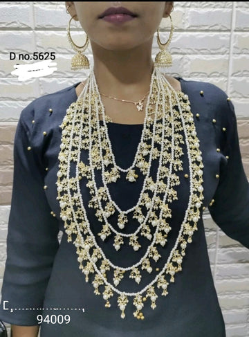 Golden  Kundan Long Necklace Set -5625 D4
