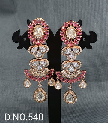 Kundan Cz Ad Premium Earrings  Jhumki Rosegold Sku-540-C1