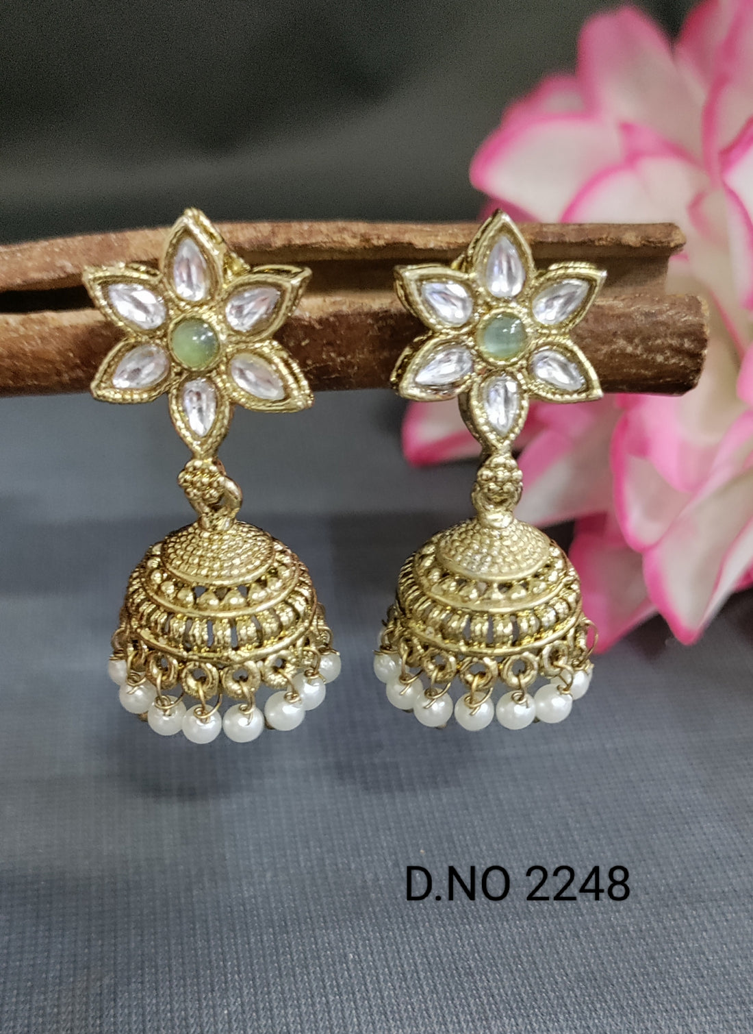 Mehandi Kundan Jhumki Earring Sku 2248 A-3
