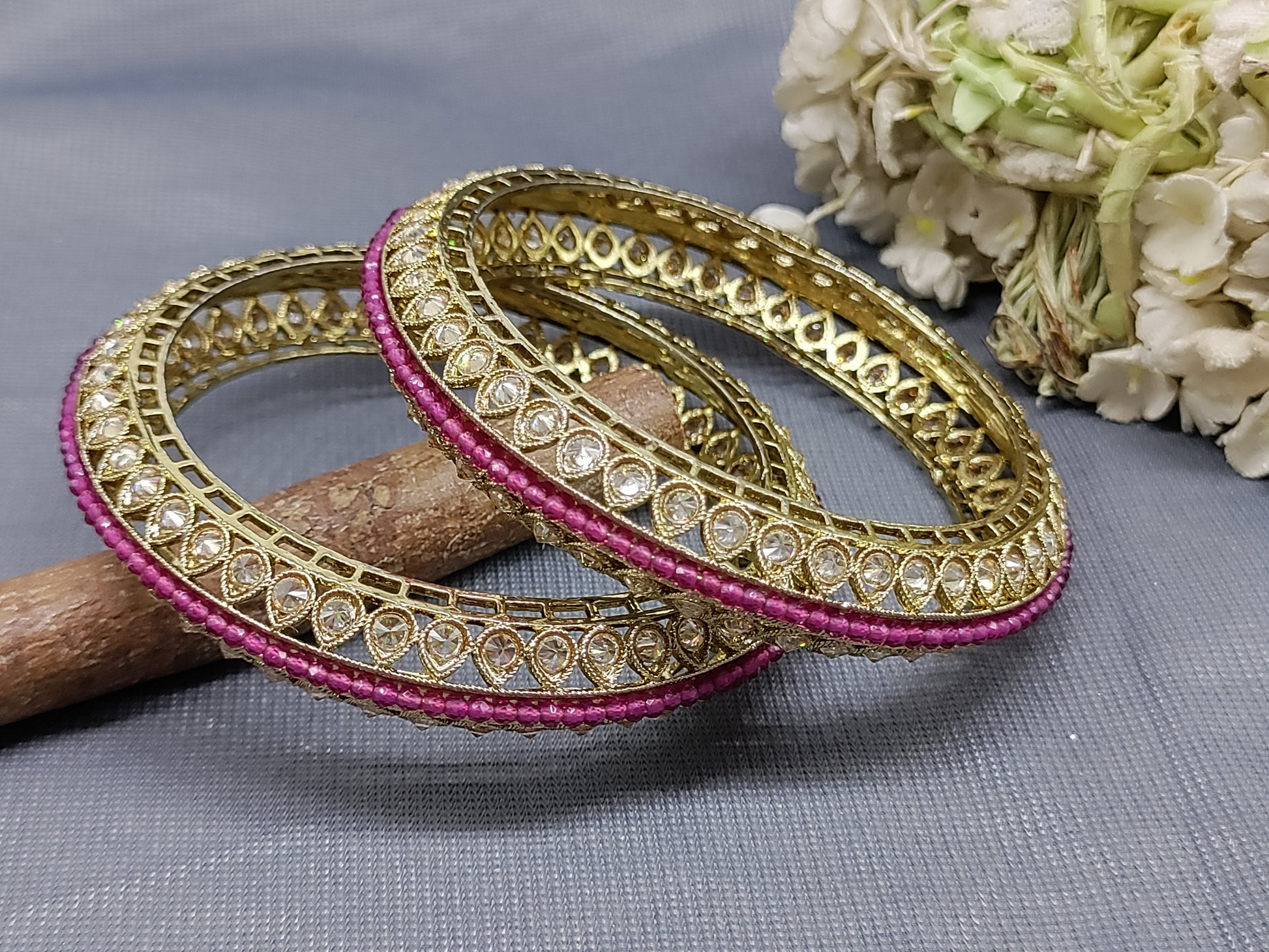 Mehandi Ruby Pearl Polki Bangle SKU-3317 rchiecreation