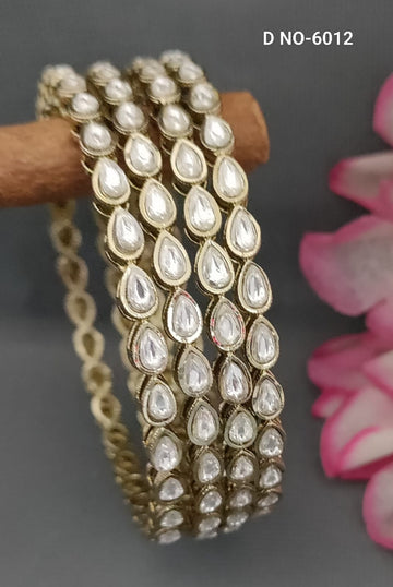 Pear shape Mehndi Kundan Bangles-6012 (Box of mix size 3 Pack)
