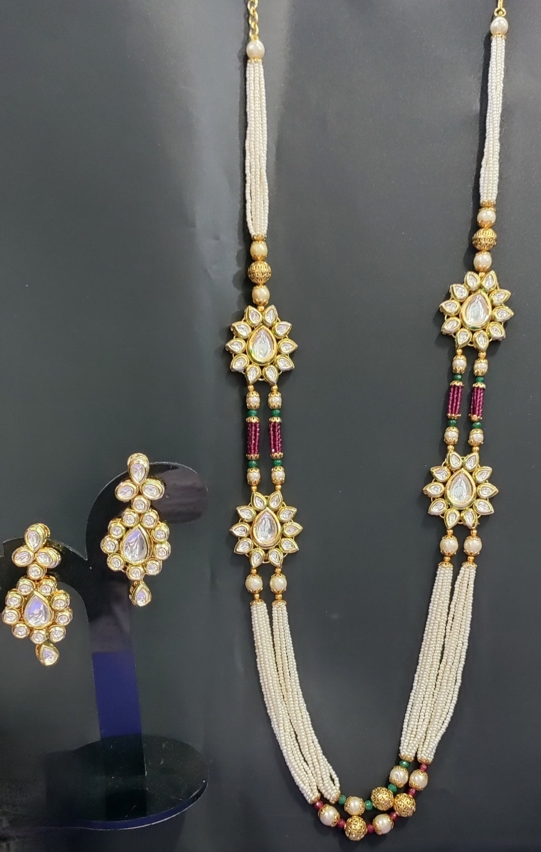 Golden Kundan Long Pearl Necklace SKU-531 D-4