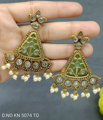 Kashmiri Golden Earrings Sku KN 5074 TO