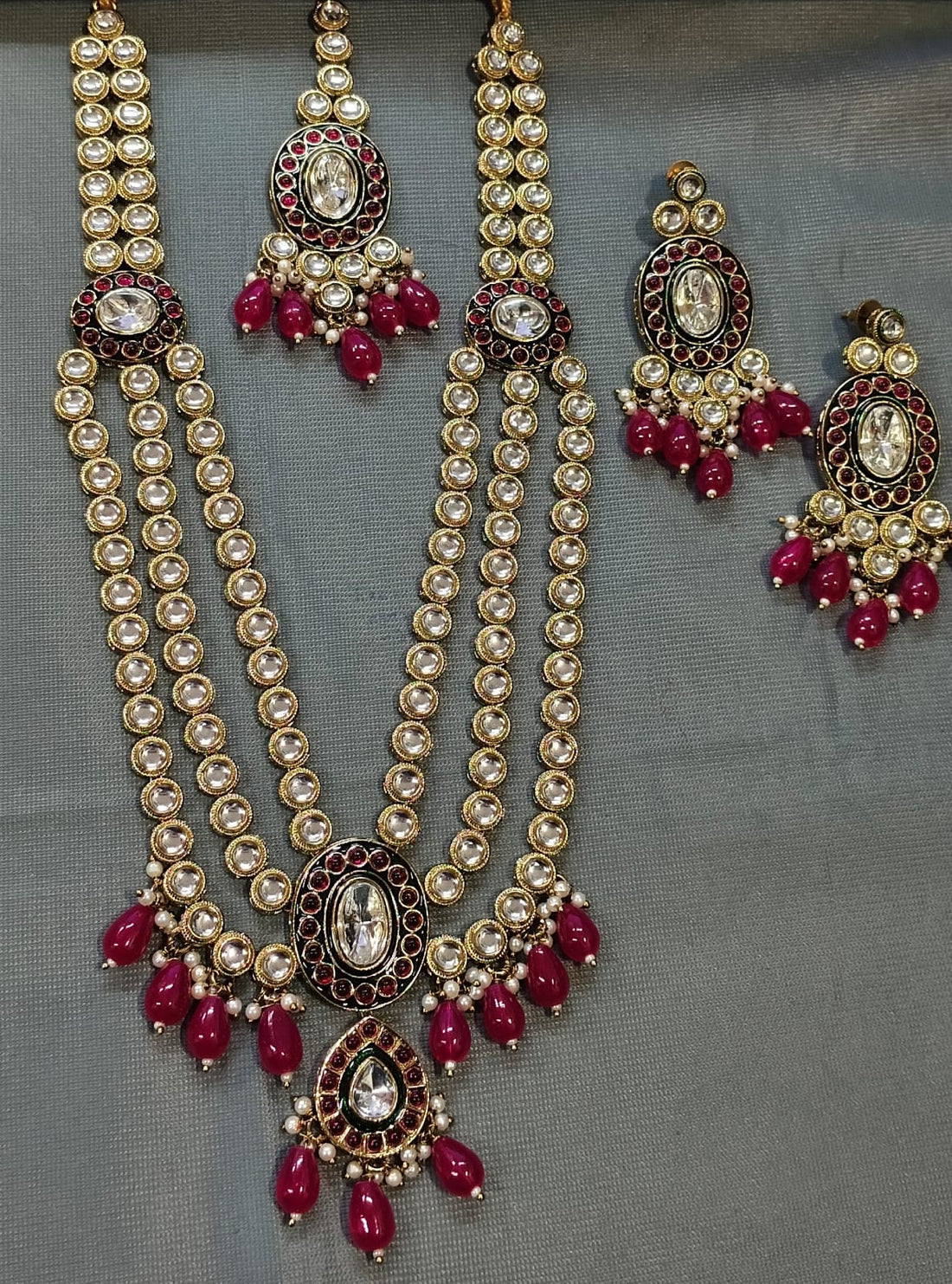 Moissanite Mehandi Kundan Necklace Set Sku AN 287 MK/D-4