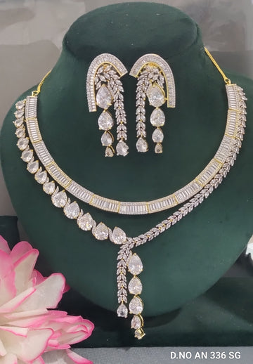 Cz AD Golden Two Tone Necklace SKU AN 336 SG/C-3