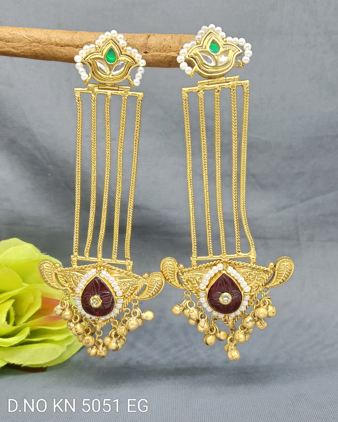 Kashmiri Golden Earrings Sku  KN 5051 EG D3