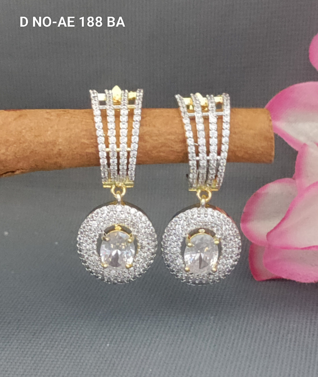 Two Tone CZ AD Diamond Earing SKU-AE 188 BA/C-1