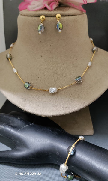 Golden Pearl Chain Mala+Breaslate Combo  Necklace SKU-AN 329 JA/C-8