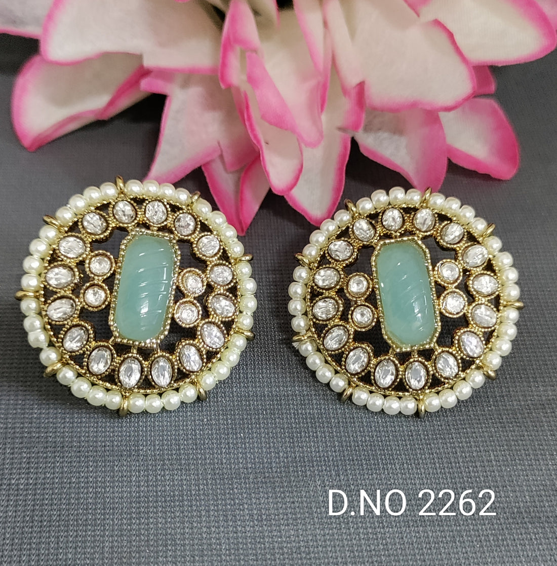 Kundan Mehandi Pearl Tops & Stud Earrings Sku 2262 C9