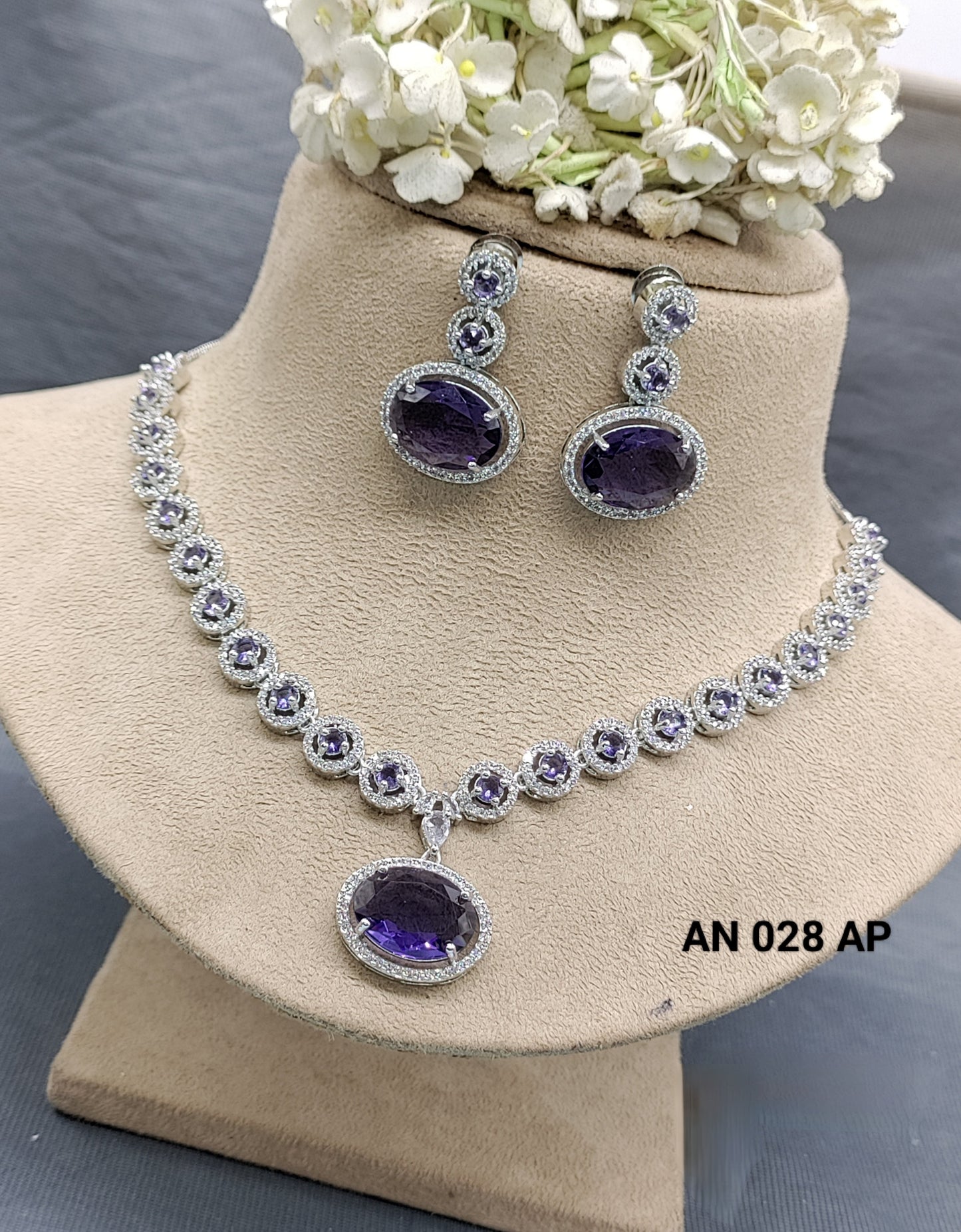 Cz Ad Rodium Necklace Set Sku AN 028 C3 rchiecreation