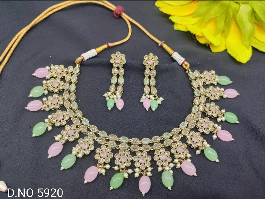 Polki Necklace Mehndi Set Sku-5920 B-5