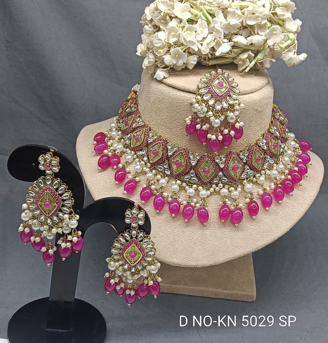 Pearl Kundan Mehandi Choker Necklace Set Sku-KN 5029 SP/B-1