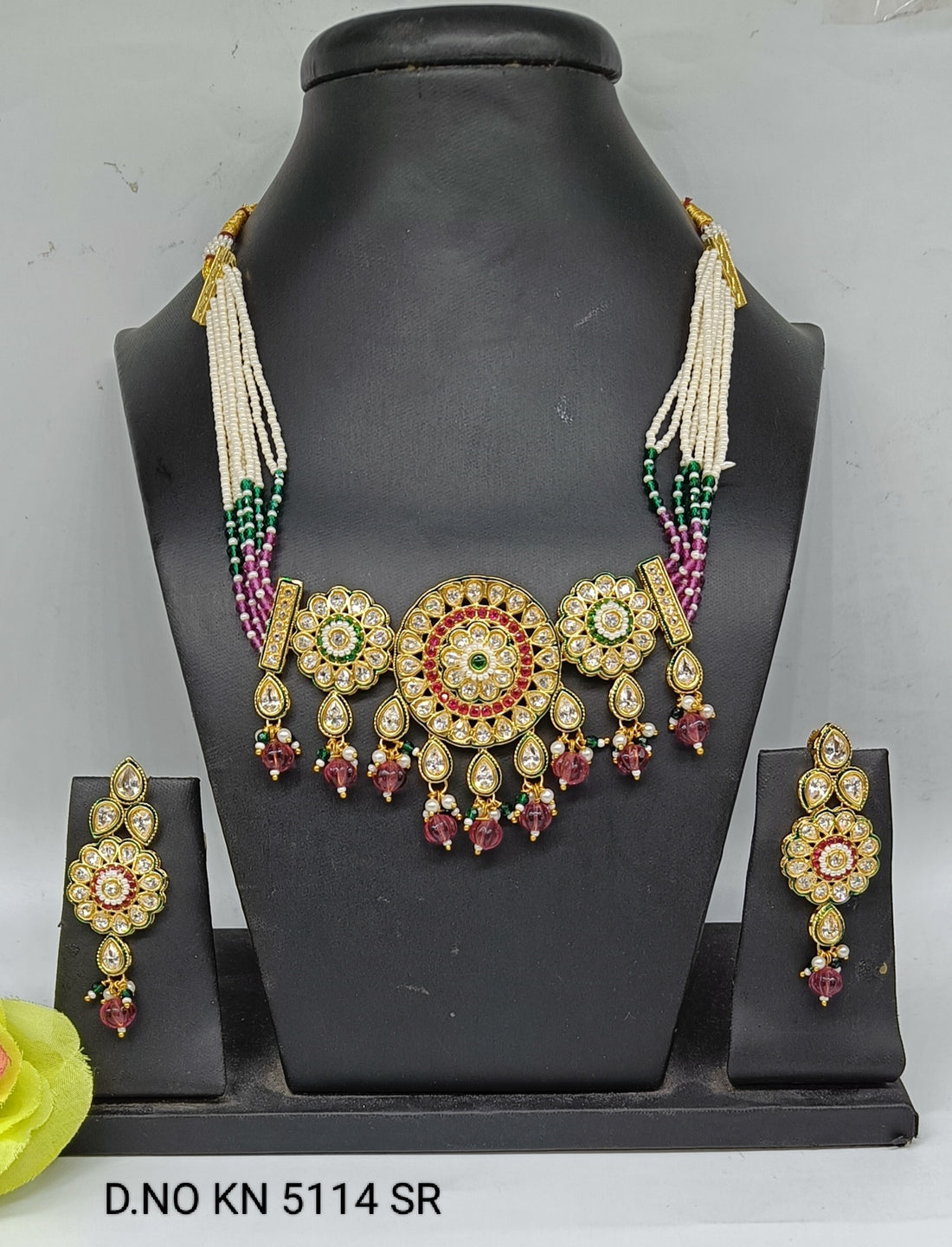 Antique Golden Kundan Necklace Set SKU-KN 5114 SR
